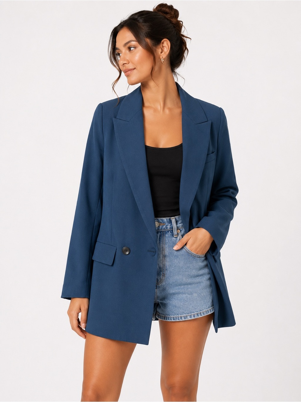 Zara Teal Double Breasted Blazer XS Tailored Office Career Business Jacket